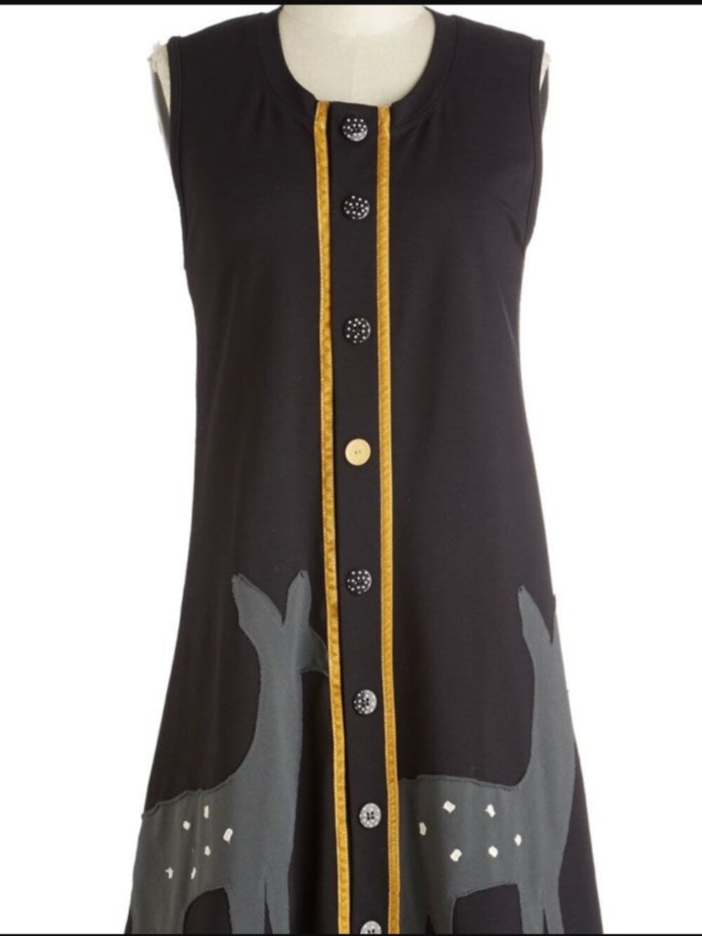 Modcloth x HEEL Athens Lab Deer Cloth Fabric Appliqué Dress Organic Cotton Sz L - Picture 2 of 12
